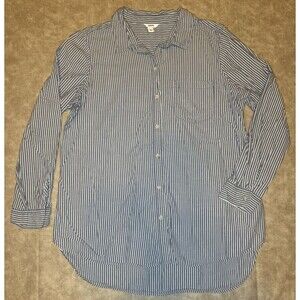 Sonoma Women's Button Up Shirt Stripes Long Sleeve Gray And White Size LARGE